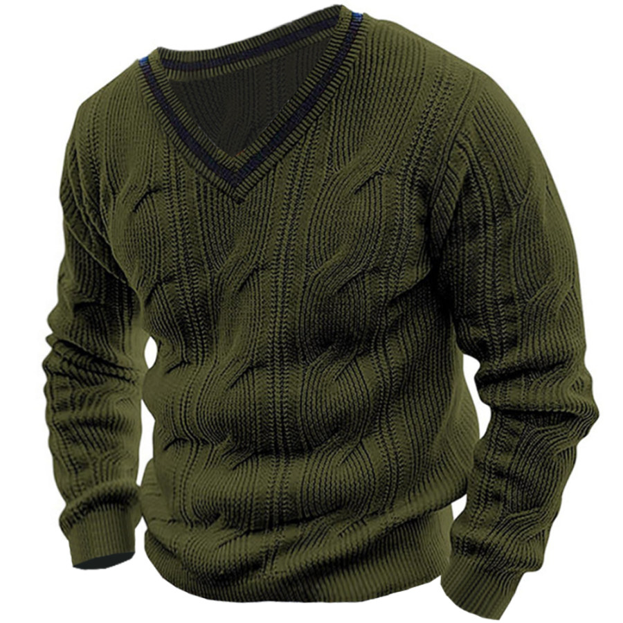 

Мужской классический однотонный вязаный свитер с V-образным вырезом и длинными рукавами