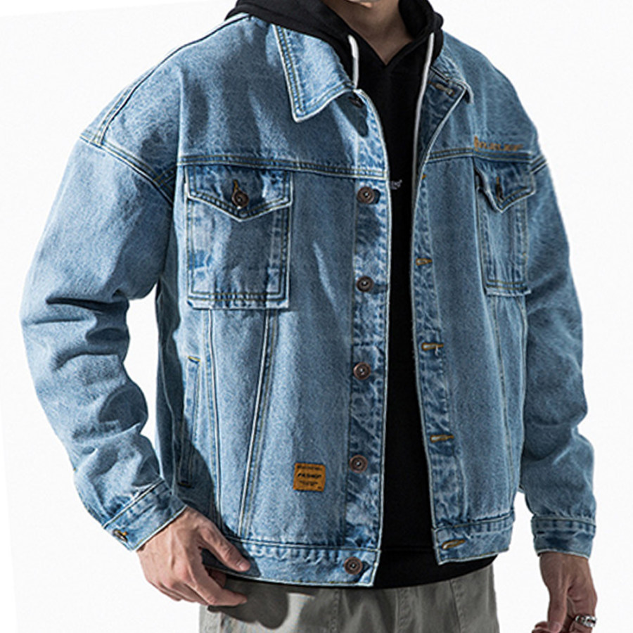 

Мужская винтажная повседневная джинсовая куртка карго с карманом и лацканами