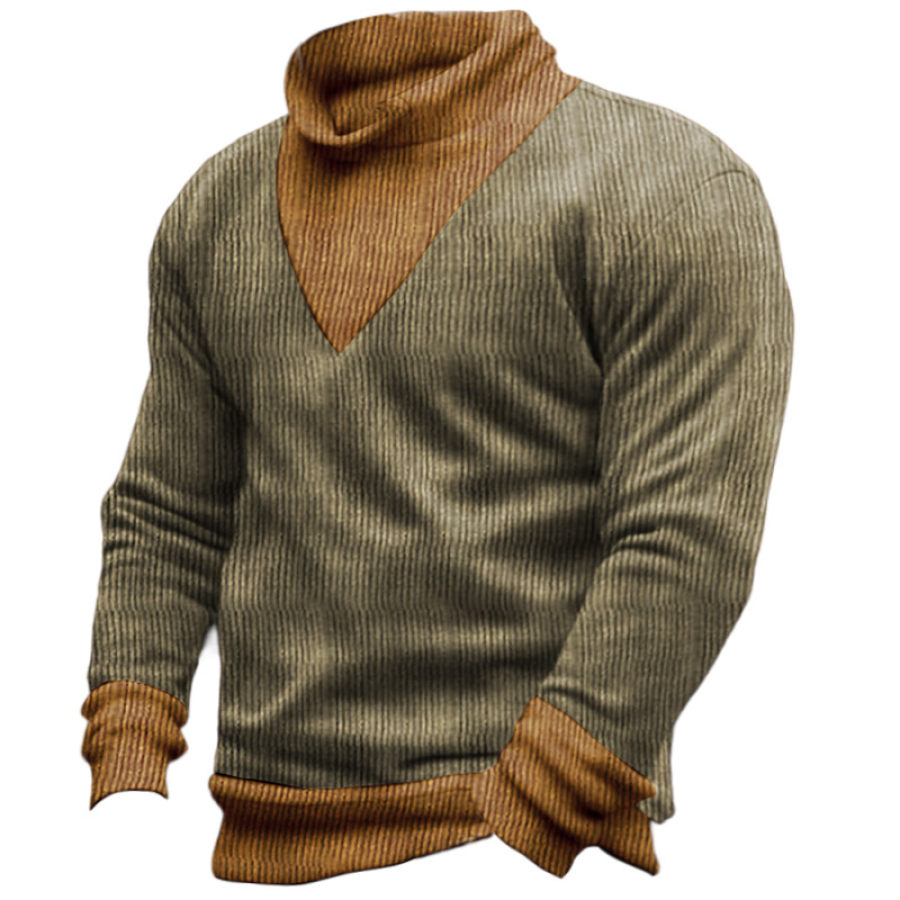 

Felpa Lavorata A Maglia Da Uomo Retro Color Block Comodo Pullover Casual