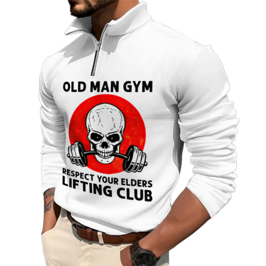 

Old Man Gym Respect Your Elders Lifting Clubs Moletom Masculino Com Lapela E Zíper Casual
