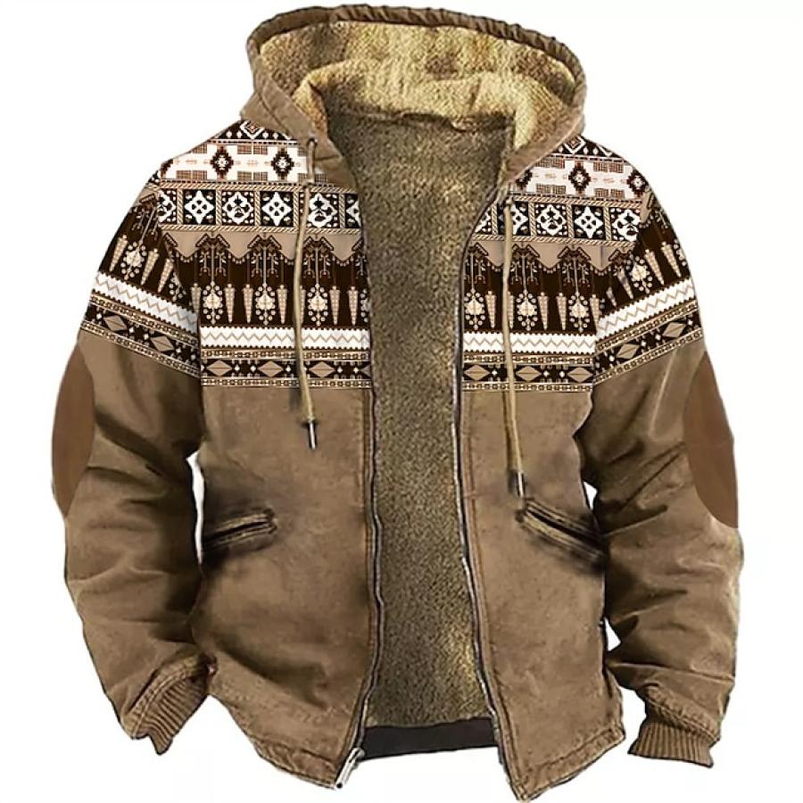 

Jaqueta Masculina Com Capuz Estampado Tribal De Lã Com Capuz E Zíper Completo