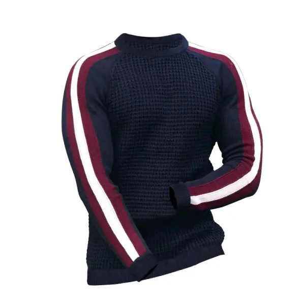 Men's Round Neck Color Contrast T-shirt Casual Loose Stitching Sweater - Honeylop.chimpone.com 