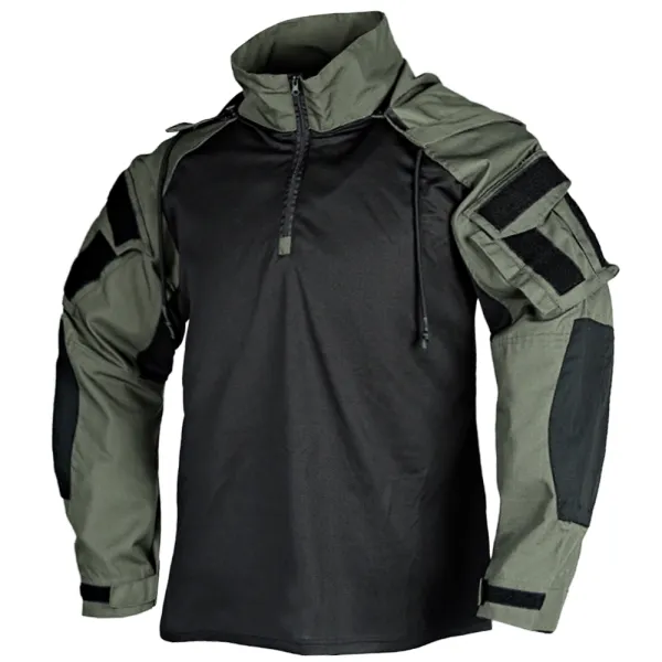 Men's Outdoor Tactical Multi Pocket Zipper Hooded Long Sleeve Top Colorblock Tactical - Kalesafe.com 