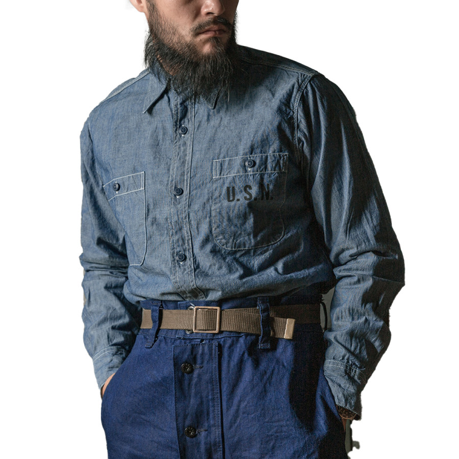 

USN Selvedge Chambray Work Shirt Naval Chaqueta Utilitaria De Manga Larga