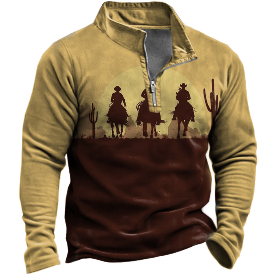

Men's Outdoor Retro Western Yellowstone Print Casual Zipper Lapel Sweatshirt
