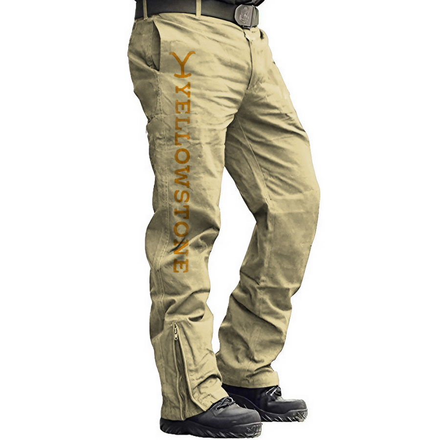 

Men's Outdoor Retro Yellowstone Print Casual Zipper Slit Trousers