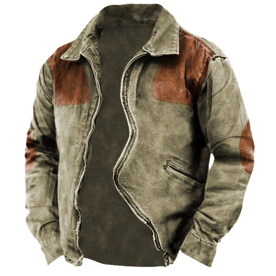 

Camisa Masculina Jaqueta Ao Ar Livre Vintage Colorblock Bolso Verde Jaqueta Leve