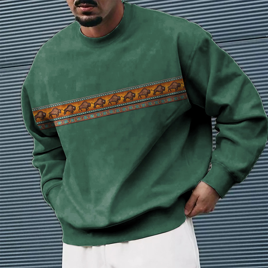 

Men's Oversized Graphic Vintage Western Print Comfort Sweatshirt Green