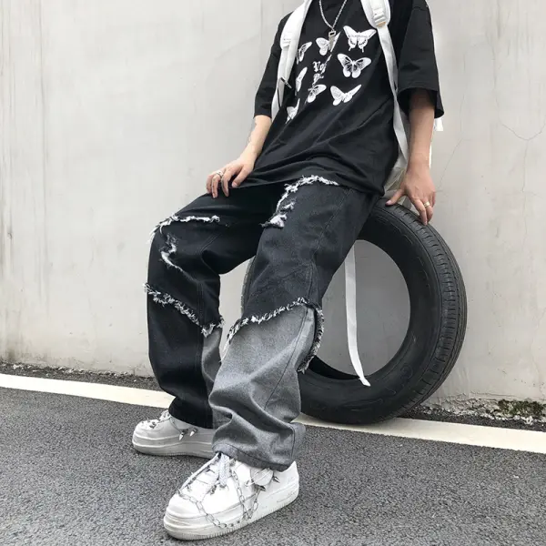 High Street Harajuku Style Loose Raw Edge Jeans - Honeylop.chimpone.com 