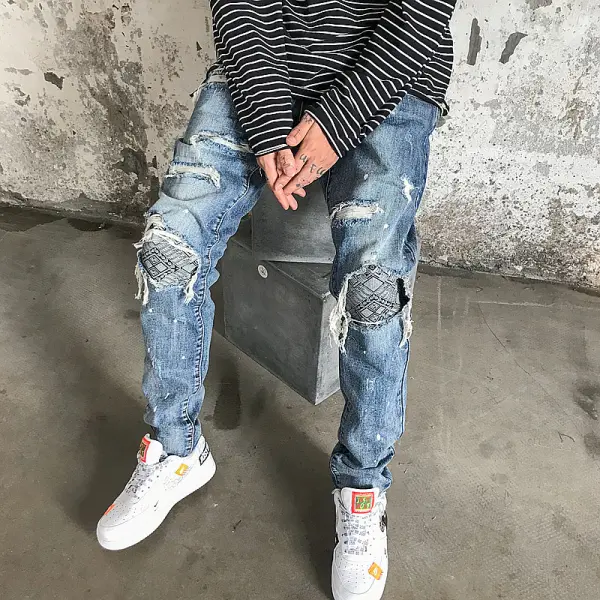 Hip-Hop Patch Cashew Ripped Jeans - Honeylop.chimpone.com 