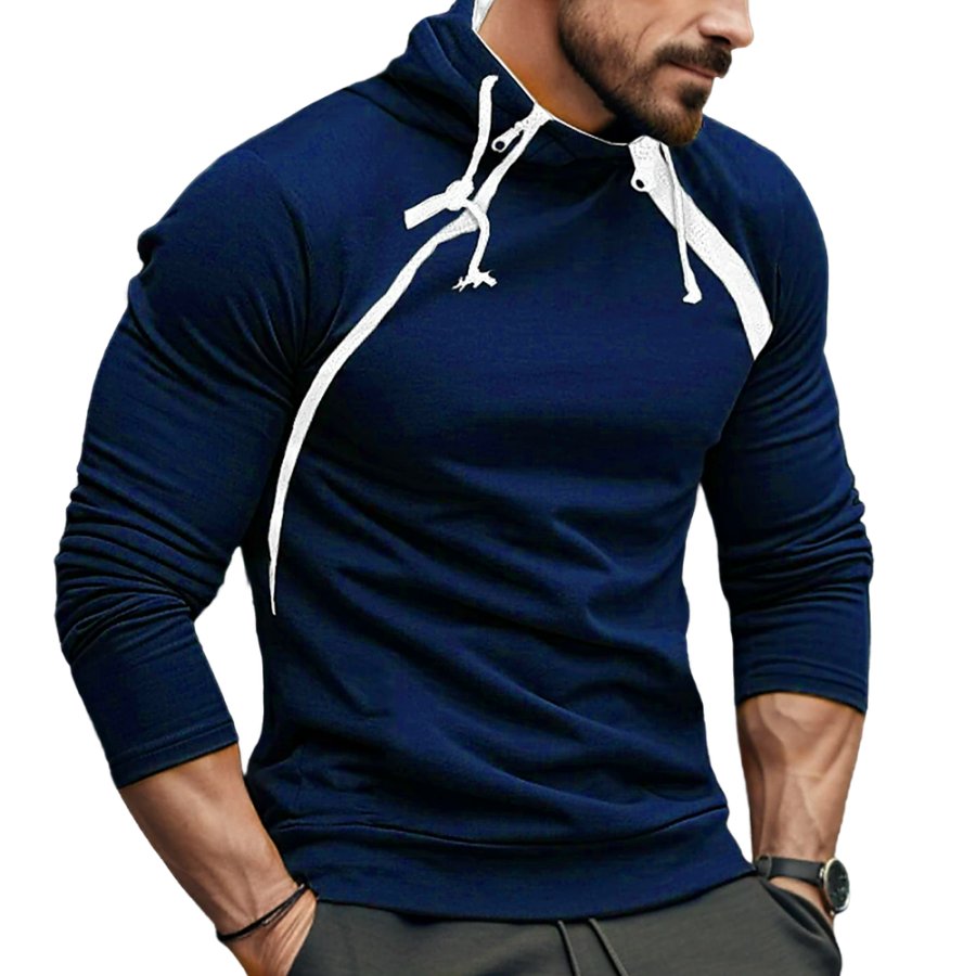 

Cardigan Masculino Com Capuz Duplo E Cor Contrastante