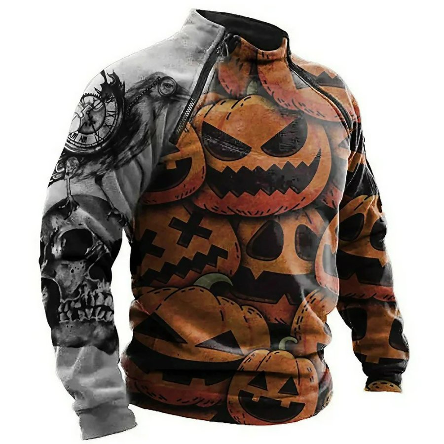 

Sudadera Con Cuello Levantado Y Cremallera Con Estampado Gráfico Y Bloques De Color De Dibujos Animados De Calabaza De Halloween Para Hombre Naranja