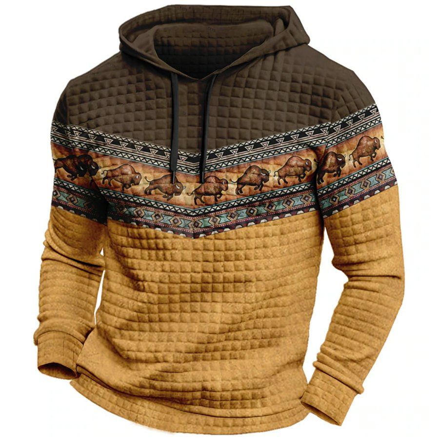 

Pulôver Masculino Diário étnico Clássico Bloco De Cores Estampas Gráficas Com Capuz De Vaca Waffle Com Capuz Amarelo Marrom