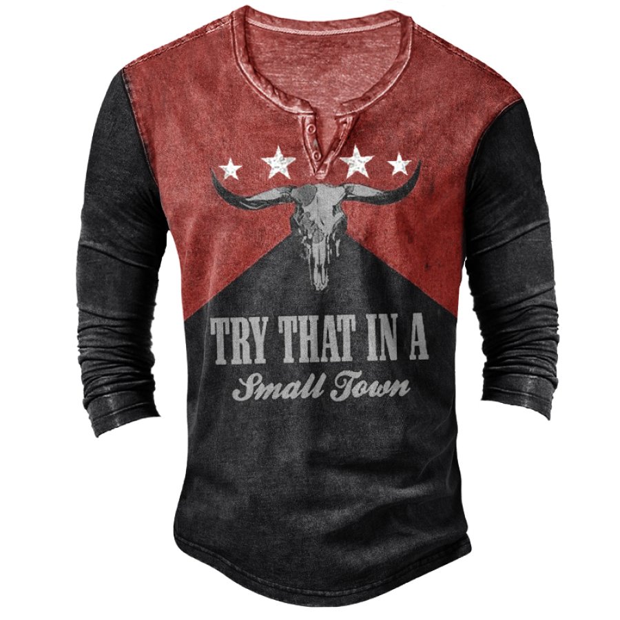 

Probieren Sie Das Bequeme Weiche Langarm-Henley-T-Shirt „In A Small Town“ Im Retro-Western-Cowboy-Stil Für Herren Aus
