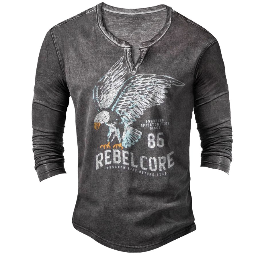 

Camiseta Masculina Retrô Eagle Confortável Macia Manga Comprida Henley