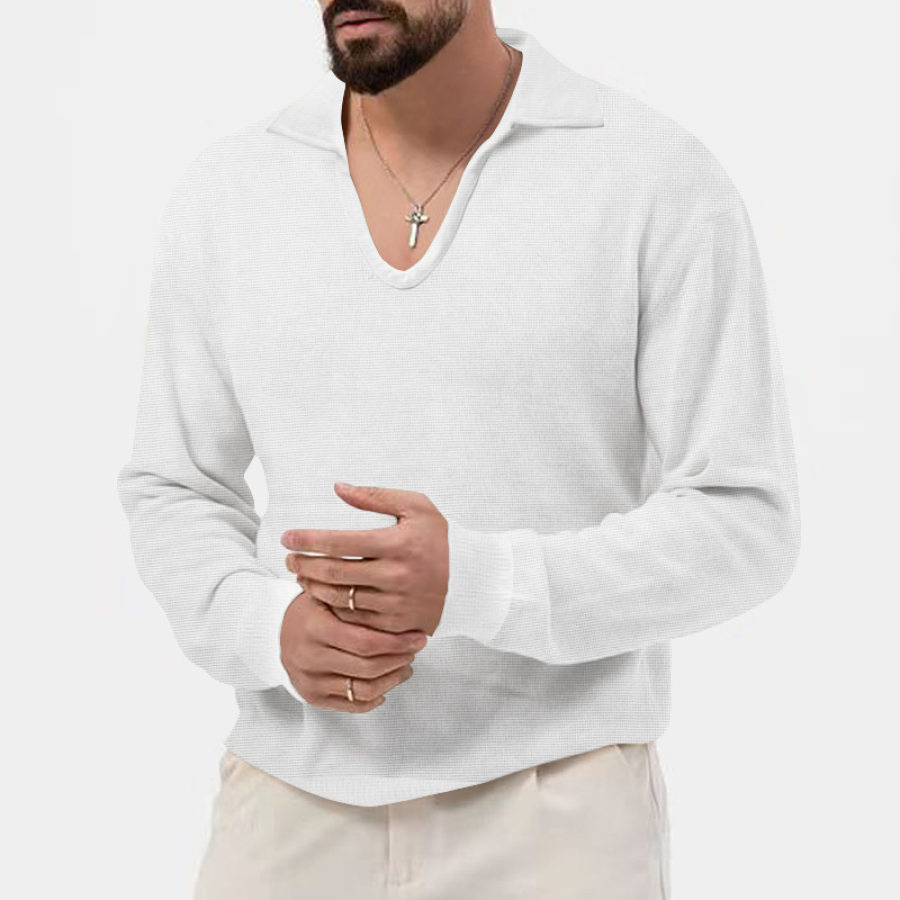 

Top Masculino Waffle Multicolorido Casual Respirável Com Decote Em V De Manga Comprida