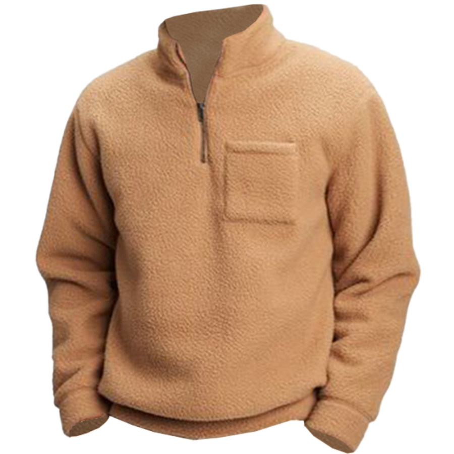 

Vintage-Sweatshirt Aus Polarfleece Für Herren Mit Taschen Und Reißverschluss Und Stehkragen