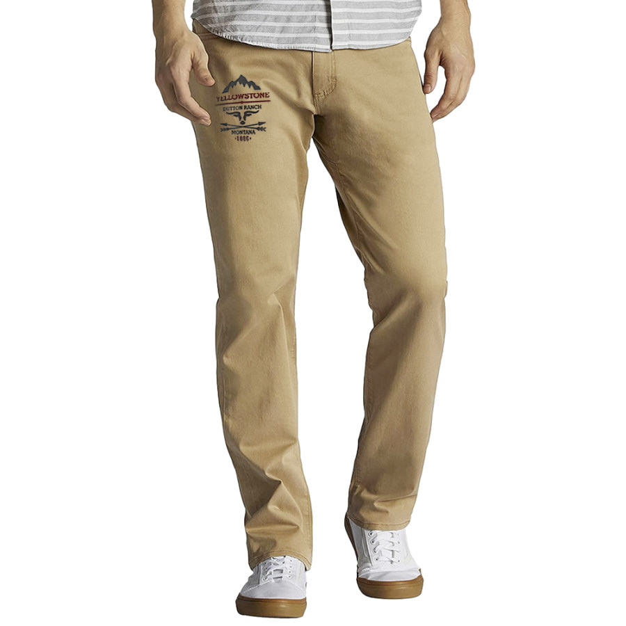 

Calça Masculina Retrô Americana Com Estampa De Yellowstone Casual Reta