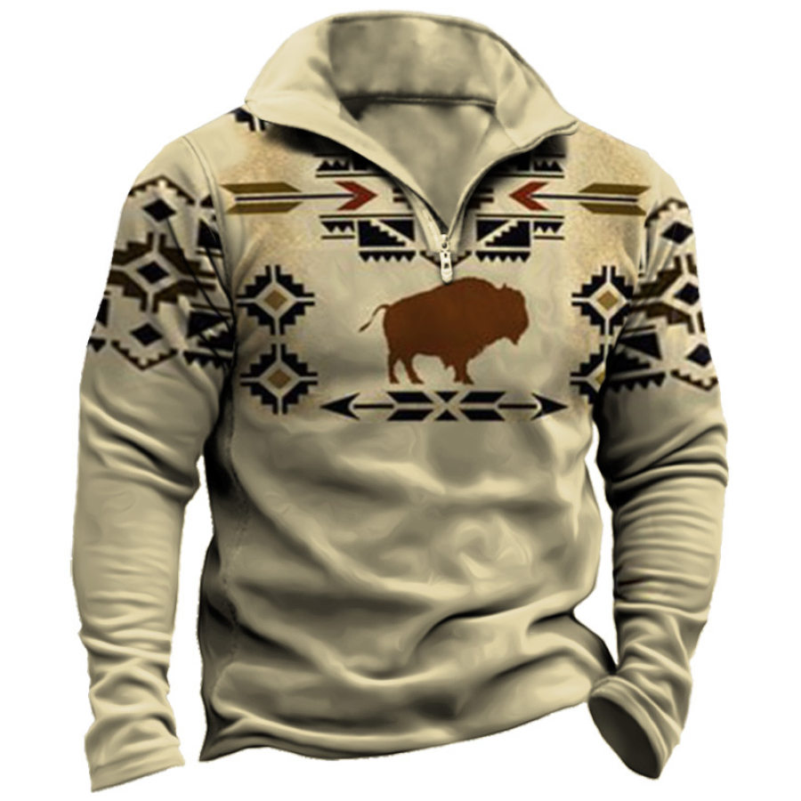 

Sudadera Con Cremallera De 1/4 Para Hombre Estampado Occidental Patrón étnico Azteca