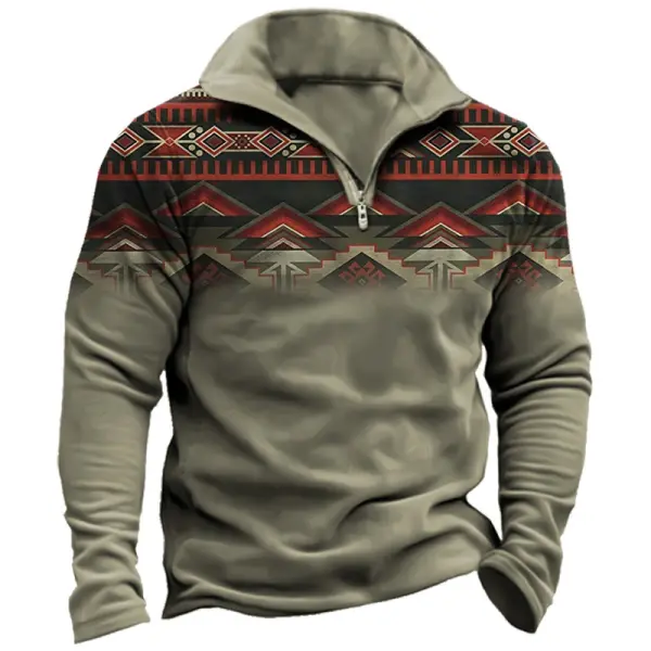 Sudadera Con Cremallera De 1/4 Para Hombre Estampado étnico Azteca - Kalesafe.com 
