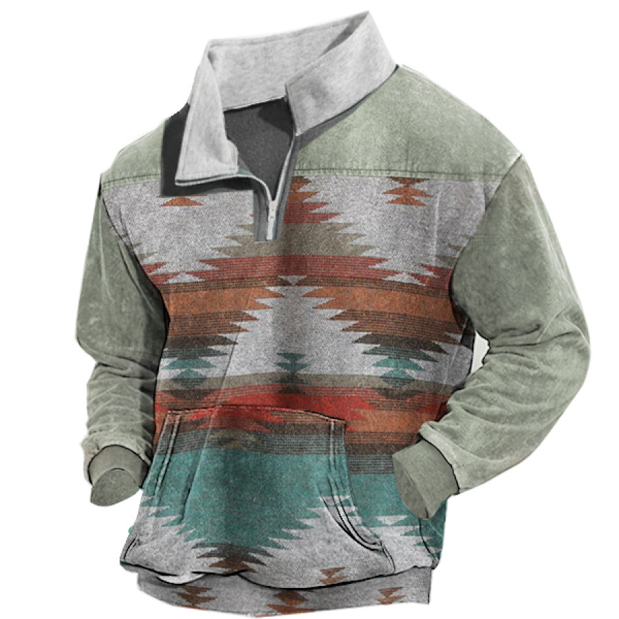 

Мужская винтажная толстовка с воротником-стойкой и застежкой-молнией в стиле вестерн в этническом стиле мужской уличный тактический пуловер