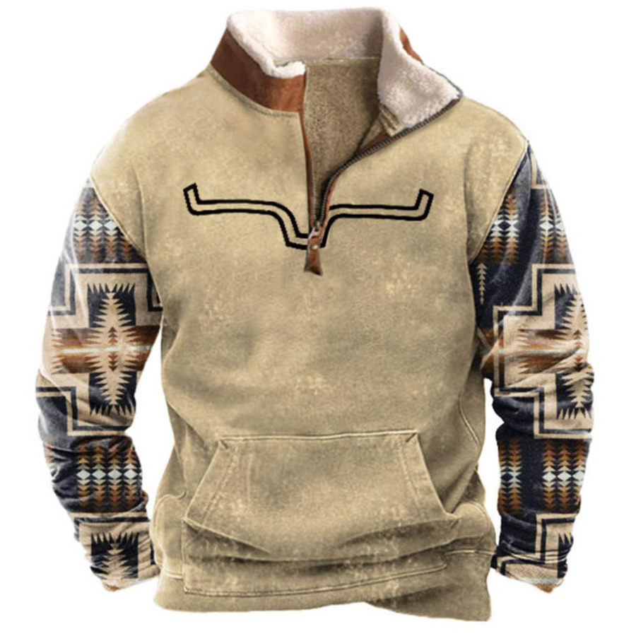 

Sudadera Para Hombre Con Cremallera De Un Cuarto Y Cuello De Forro Polar Estilo Vaquero Occidental étnico Azteca Vintage Para Uso Diario