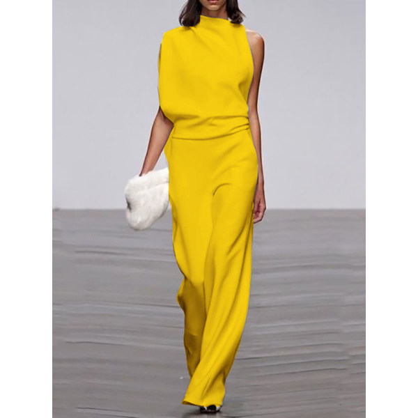 women's commuting asymmetry sleeve pure colour jumpsuit