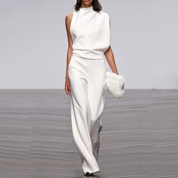 fashion pure colour sleeveless belted jumpsuits