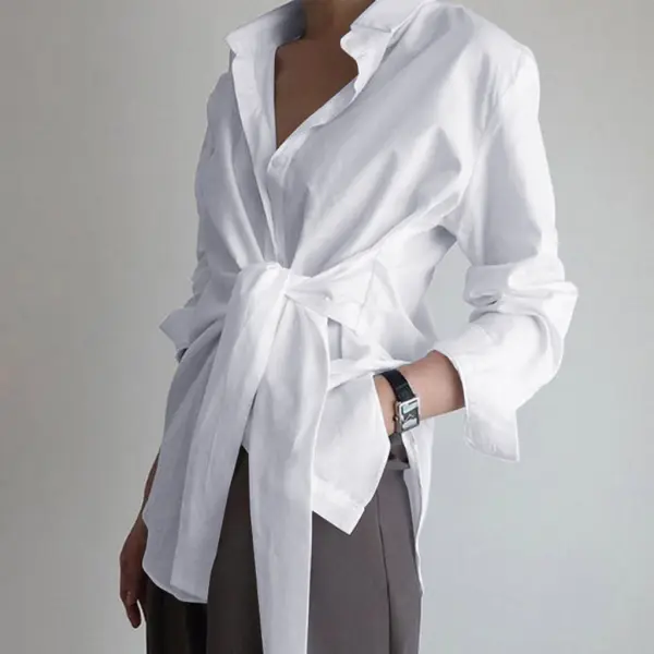 Solid color loose tie shirt - Leanarea.chimpone.com 