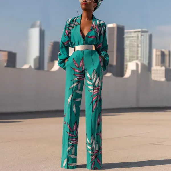 Fashion v neck printed jumpsuit - Leanarea.chimpone.com 