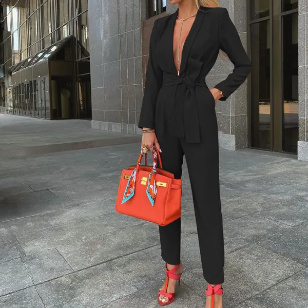 Women's Sexy Fashion Solid Color Tie Jumpsuit - Leanarea.chimpone.com 