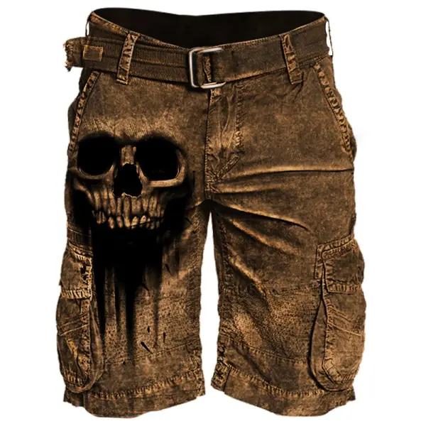 Mens Skull Printed Casual Tactical Shorts - Mosaicnew.com 