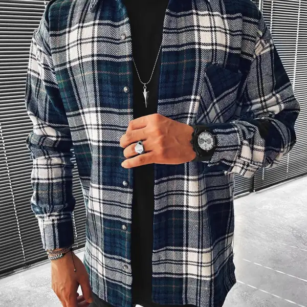 Casual Fashion Plaid Texture Long Sleeve Jacket - Menilyshop.com 