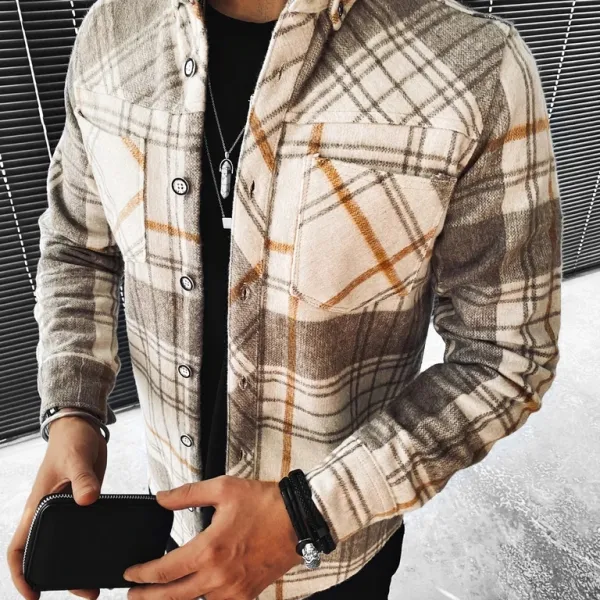 Casual Check Textured Long Sleeve Jacket - Sanhive.com 