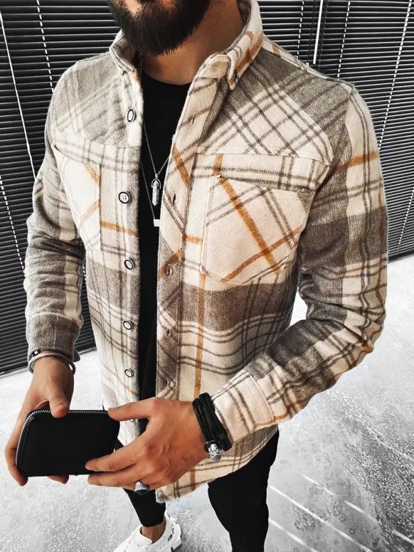Casual Check Textured Long Sleeve Jacket - Timetomy.com 