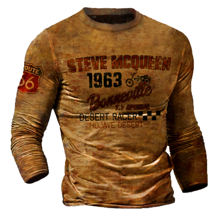 

Men's Retro Motorcycle Printed Outdoor Casual Long Sleeve T-Shirt
