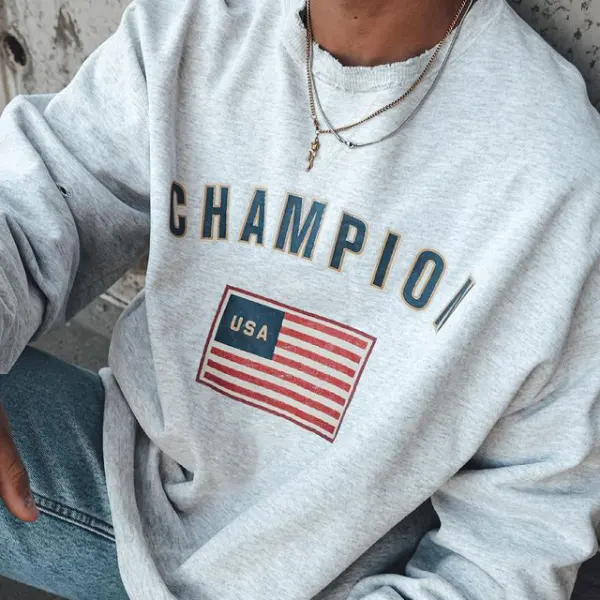 Champion Printed Crew Neck Sweatshirt - Kalesafe.com 