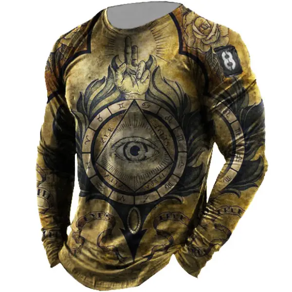 Mens Outdoor Retro Print Long Sleeve Sports Top - Styletaken.chimpone.com 