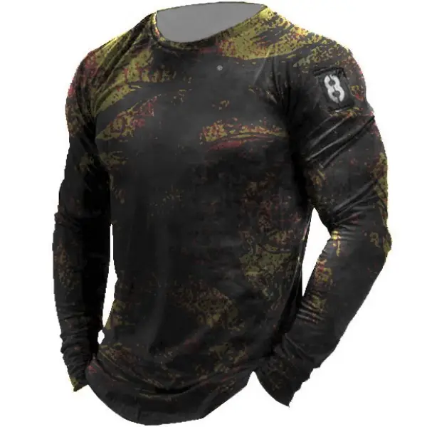 Mens Outdoor Retro Print Long Sleeve Tactical Sports Top - Styletaken.chimpone.com 