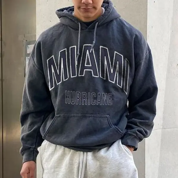 Vintage MIAMI Arch Print Hoodie - Blaroken.com 