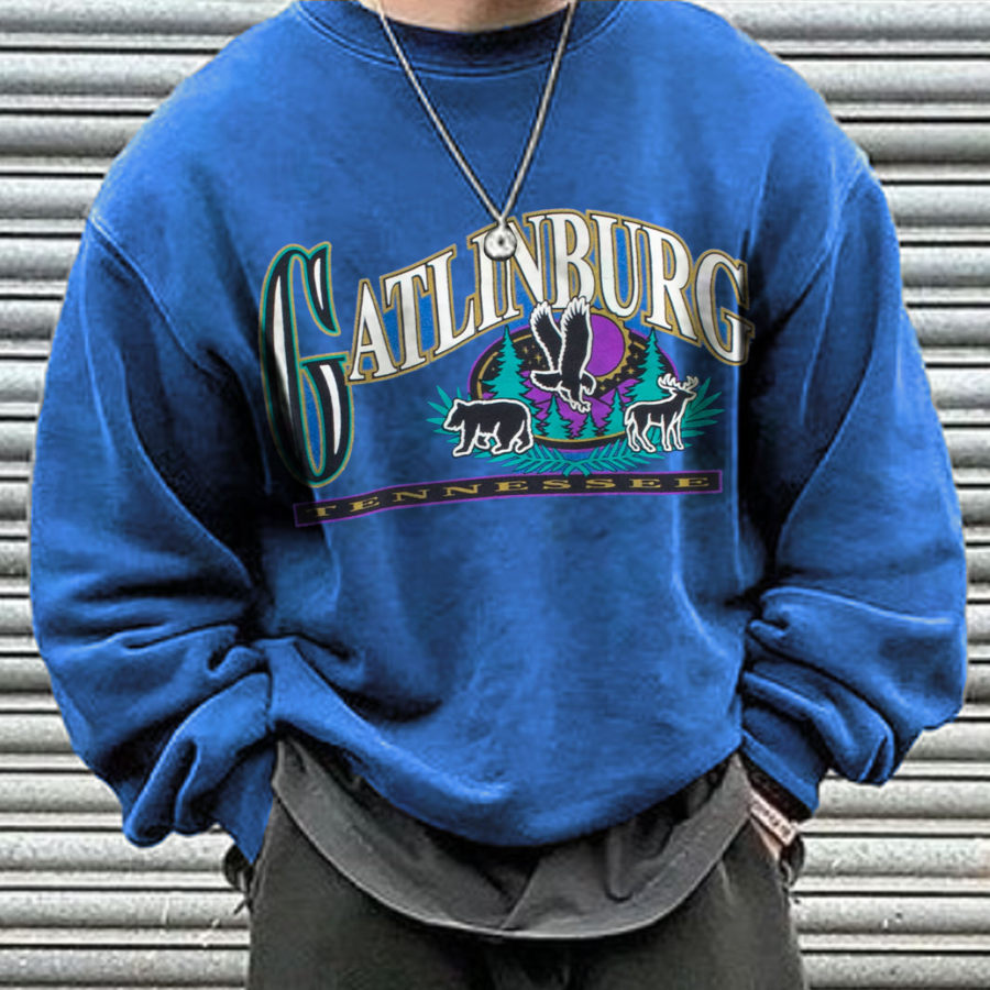 

Oversized Retro Gatlinburg Ethnic Round Neck Sweatshirt