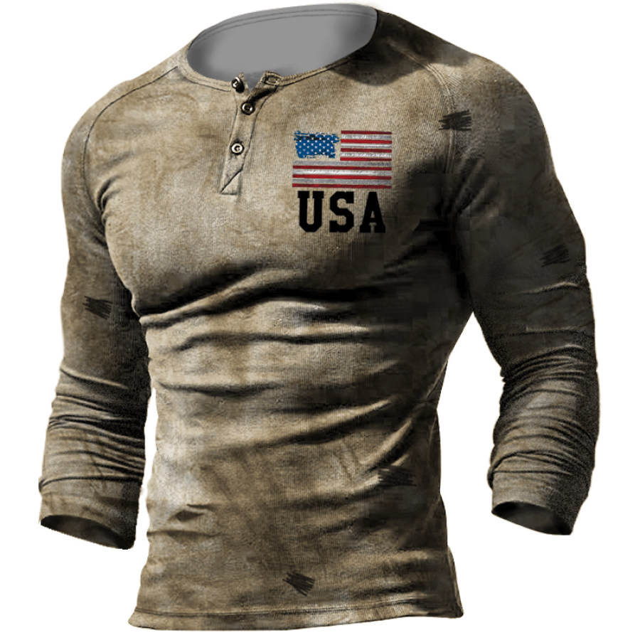 

Men's Outdoor Flag Retro Print Tactical Shirt