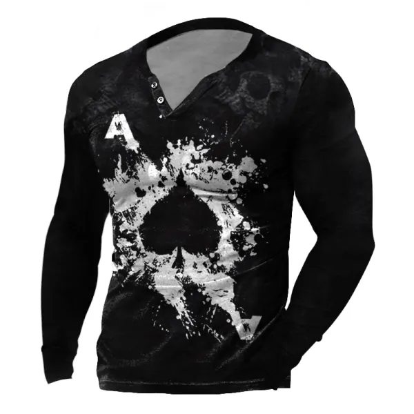 Men's Outdoor Tactical Poker Print Henley Shirt - Styletaken.chimpone.com 