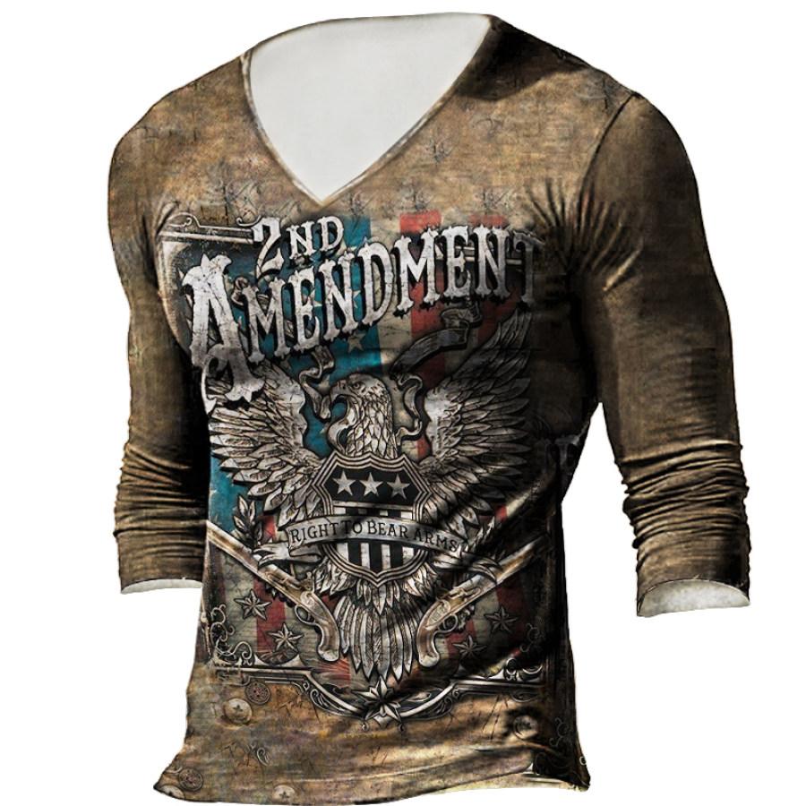 

Men's American Eagle Retro Print Tactical Casual V-neck T-Shirt