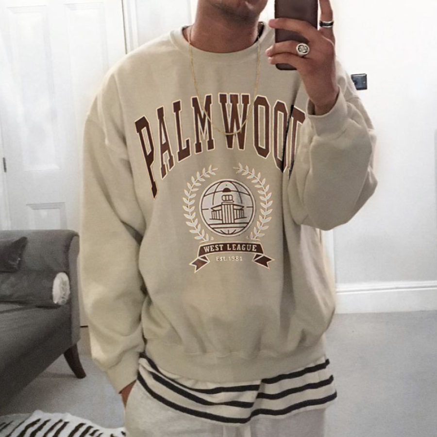 

Men's Palawood Letter Print Crew Neck Sweatshirt