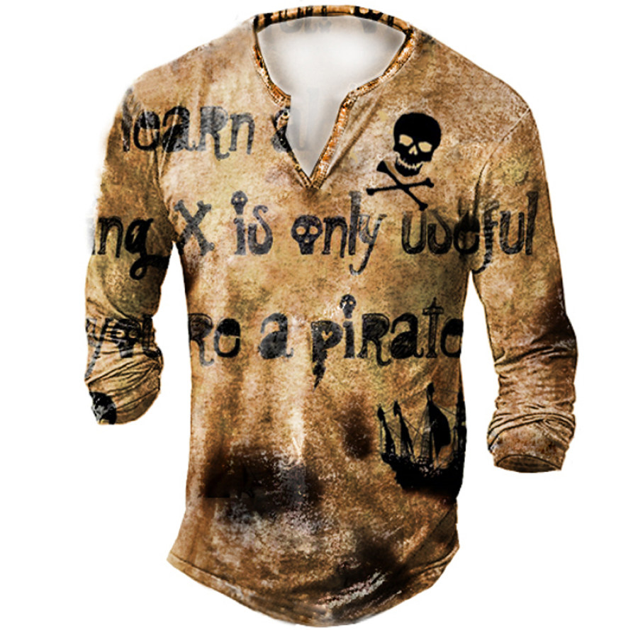 

Men's Pirate Vintage Henry Button Long Sleeve T-Shirt