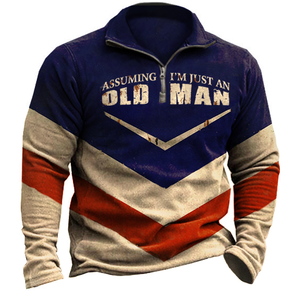Old Men Was Your Chic First Mistake Men's Retro Garage Henley Zipper Sweatshirt