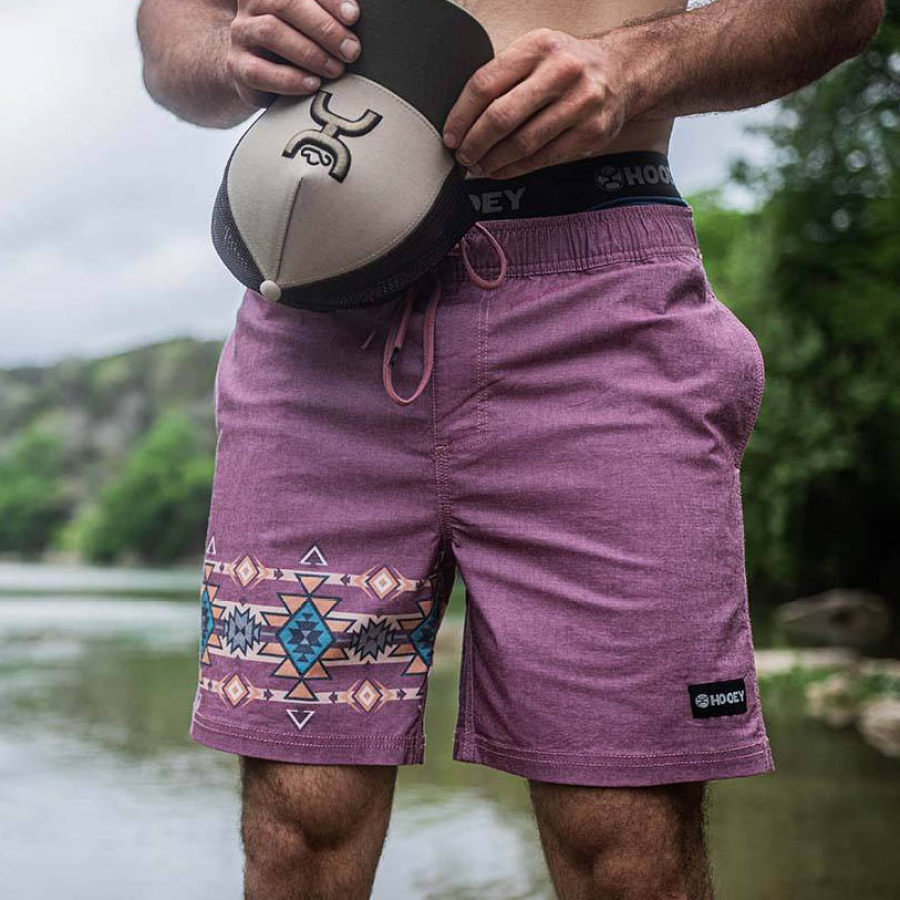 

Men's Surf Shorts Vintage Hooey Aztec Graphic Hawaiian Beach Boardshorts