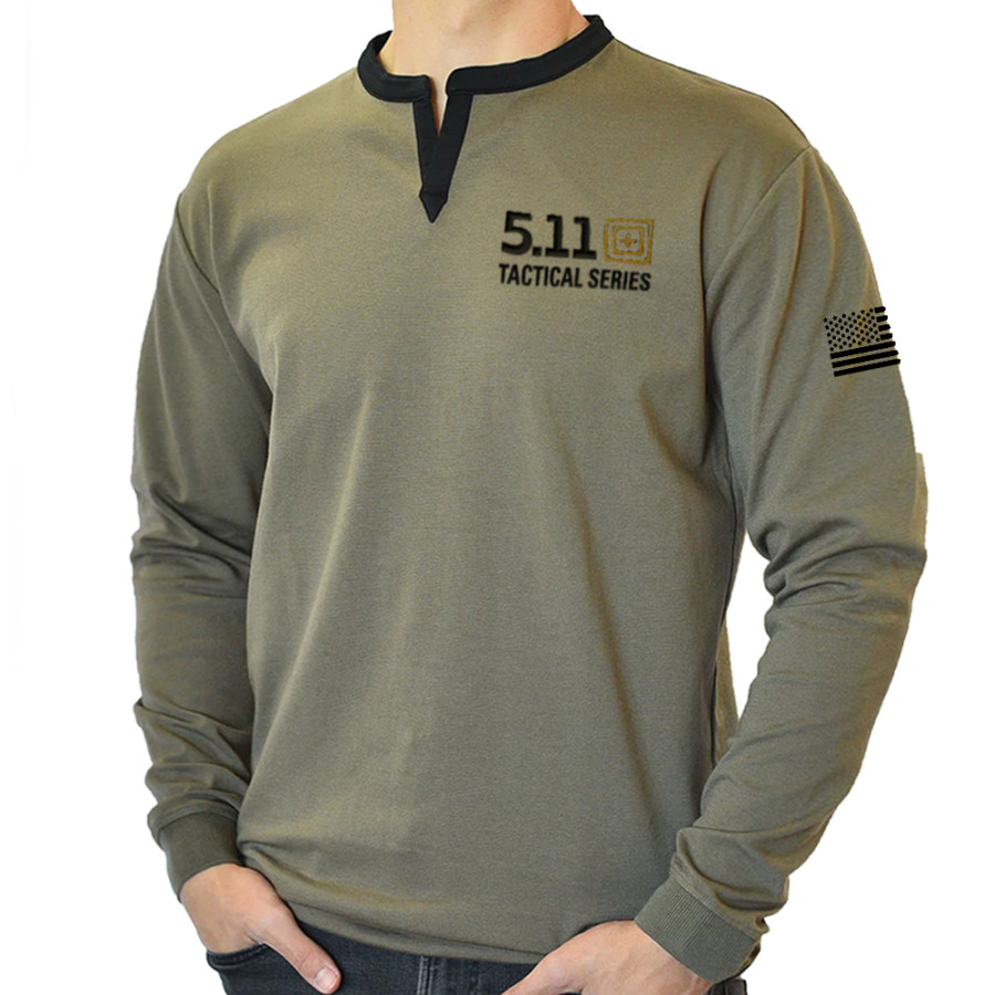 

Men's Outdoor Tactical 511 Print American Flag Henley Collar Long Sleeve T-Shirt