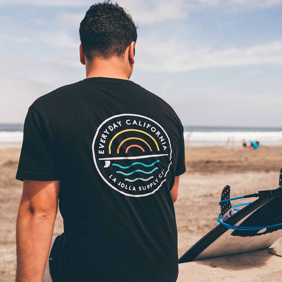 

Herren-Surf-T-Shirt Mit Strandurlaub-Aufdruck Lässiges Kurzärmliges Alltags-T-Shirt